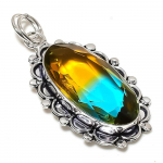 Natural Bi-Color Tourmaline Gemstone 925 Sterling Silver Pendant 2.36 q8y12
