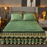 S&uuml;gis- ja talvine kristallist sametist pitsist voodiseelik &uuml;hes t&uuml;kis Euroopa stiilis paksendatud tepitud korall-sametist voodikate neljaosaline voodipesukomplekt 150*200cm 3pcs