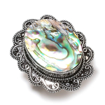 Looduslikust Abalone Shelli v&auml;&auml;riskivist k&auml;sitsi valmistatud 925 sterlingh&otilde;bedast s&otilde;rmus, suurus 9 E9b92