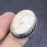 Looduslik oranž Scolecite kalliskivi k&auml;sitsi valmistatud 925 sterling h&otilde;bedane s&otilde;rmus, suurus 8 O1O01