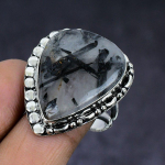 Natural Black Rutile Gemstone 925 Sterling Silver Jewelry Ring Size 8.5 j9e75