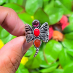 Natural Italian Red Coral Gemstone 925 Sterling Silver Gift Ring Size 6 p5d20