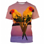 Meeste Bird Animal Print T-s&auml;rk Suvine Tee Lovers Riietus Kaelusega L&uuml;hikeste Varrukatega Avarad topsid Hingavad paaris&auml;rgid S punane