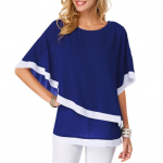 O-kaelusega Batwing Sleeve Temperament suvepluus Ebaregulaarne kahekihiline lapiline &scaron;ifoons&auml;rk Naiste riided L tumesinine v&auml;rv