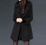 S&uuml;gis- ja talvine paks villane mantel Naiste keskmise pikkusega kapuutsiga ja &otilde;hukeselt liibuv villane mantel L must