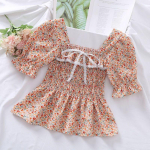 Murtud lilledega magus puhvis varrukas naiste pluus &otilde;huke elastne talje kandiline kaelus l&uuml;hikeste varrukatega pitsist vibu kaunistus haldjas vabaaja S kollane