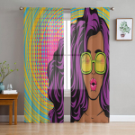 Juuksurikoda Retroplakati kujundusmall T&uuml;llist l&auml;bipaistvad kardinad elutuppa Magamistoa K&ouml;&ouml;gikaunistus Voile Organza kardinad 135W x 114H(cm)