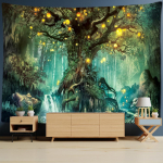 Seenemetsa vaip Seinale riputatud ps&uuml;hhedeelne n&otilde;idus unistuste esteetika elutuba taustariie kodukaunistus 95x70cm