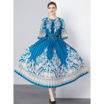 Suvine Naiste Br&auml;nd Disainer Vintage Tr&uuml;kiga Moelava Kleit Pikk Maxi Lai Plisseeritud Peokleit One Size valge