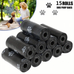 15 rulli (225 tk) Koera kaka kott &uuml;hekordselt kasutatav lemmiklooma pr&uuml;gikott Koerte pr&uuml;gikoti disain lemmiklooma kaka puhastamiseks luukoti jaoturi t&ouml;&ouml;riist 15 Rolls must