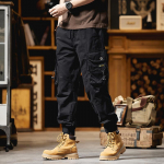 2024. aasta kvaliteetsed meeste kaubap&uuml;ksid vabaaja vabaaja mitmetaskulised puuvillased p&uuml;ksid, pikad p&uuml;ksid meestele Camo Joggers, suur suurus 28-40 28 must