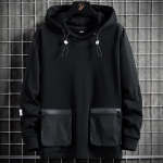 Kevad-s&uuml;gis mitme taskuga Suured kapuuts Meeste t&auml;navar&otilde;ivad Reguleeritav kapuutsiga hip-hop dressipluusid meeste pullover Topid riided XXXXL must