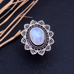 Natural Rainbow Moonstone Gemstone 925 Sterling Silver Ring Size 6.5 p3a63