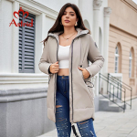 Astrid 2024. aasta naiste talvejope suures suuruses naiste riided, pikad paksud soojad naiste tepitud parkmantlid, kontrastv&auml;rvi kapuuts AT-9515 L hall