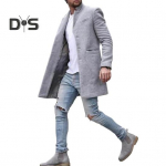 Meeste villane mantel rev&auml;&auml;r, pikad varrukad, keskmise pikkusega mantel, &uuml;hev&auml;rviline &uuml;herealine pikk k&uuml;ljetaskutega &uuml;ler&otilde;ivas XXXL hall