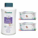 Himalaya Baby Powder (700g) and Himalaya Gentle Wipes(2 Packs, 72 Sheets per Pack)