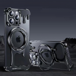 Luksuslik vedel metall Magsafe magnetilise aluse jaoks Telefoni&uuml;mbris iPhone 16 15 14 13 Pro Max jaoks Soojuse hajutamine Juhtmevaba laadimise kate For iPhone 16 Pro Max must