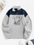 ZAFUL Fliisvoodriga ALASKA Graafiline Poollukuga 90ndate Puseroog L sinine/s&uuml;gav
