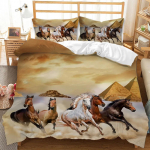 Hobuste tekikotikomplekt Grupp pruune jooksevaid hobuseid Voodipesukomplekt 3D Loom Metsik Hobune Queen King Size Pol&uuml;ester Tekikott 180x210cm 3pcs