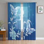 Lill Butterfly Blue L&auml;bipaistvad kardinad Elutoa aken T&uuml;llkardinad Magamistoa K&ouml;&ouml;gi jaoks Kodukaunistus Voile kardinad W135 x H115cm x1&Rod Pocket