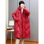 Elegantne lahtine paksendatud puuvillane mantel naistele, &uuml;le p&otilde;lve pikkusega pluss suuruses kapuutsiga jope one size punane