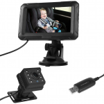 Beebi autopeegel, 1080P beebimonitor koos kaamera USB-pistikuga, 4,3-tolline beebikaamera &ouml;&ouml;n&auml;gemisega, 150 kraadi must