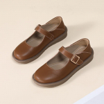 Nahast pehme tallaga Mary Jane kingad Naiste kevadised retro-v&auml;ikesed nahast kingad vabaaja veiseliha k&otilde;&otilde;lustald, lamedad emakingad 35 pruun