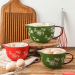 Segamiskauss 500 ml / 1000 ml keraamiline kauss K&auml;sitsi maalitud lauan&otilde;ud Otsitava suuga kauss k&uuml;psetuskauss k&auml;epidemega suur kauss S Green