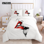 Punased huuled tekikottide komplekt Queen pol&uuml;ester armastus kaheinimesevoodi voodipesukomplekt seksikas teema t&auml;iskasvanud paar tekkekate 3D suudlusej&auml;ljed voodikate EU single(135x200cm)