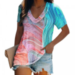 Naiste luksuslikud T-s&auml;rgid 3D-prindiga l&uuml;hikeste varrukatega V-kaelusega topid Teesid Suvine vabaaja gradient-T-s&auml;rk Naiste Suured naister&otilde;ivad S