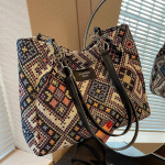 Naiste l&otilde;uendist &otilde;lakotid &Ouml;koloogiline korduvkasutatav Retro Etniline Shopper Ins Mood K&auml;ekotid Vabaaja kandekott must