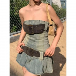 Vintage Y2k Olkaimeta teksakleit Naiste suvine Bodycon Seksikas korea moe Kpop v&ouml;&ouml;ga plisseeritud minikleit 2000. aastate t&auml;navar&otilde;ivad S