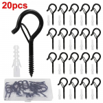 20 tk V&auml;litingimustes Tuulekindlad Kruvikonksud, K&uuml;sim&auml;rgi Valgustite Konksud Turvalukuga, Laekonksud J&otilde;ulutuled Keti Riputamiseks must