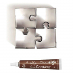 Stylo chocolat + 4 mini emporte-pi&egrave;ces inox Puzzle