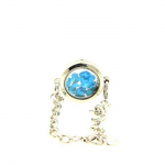 Pierres et Min&eacute;raux. Bracelet Apatite bleu neon brut mod&egrave;le M&eacute;daillon 25 mm. Couleur Argent. h&otilde;be