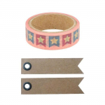 Masking tape 5 m x 1,5 cm + 20 &eacute;tiquettes kraft Fanions