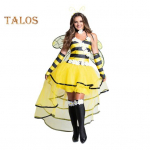 Bee Cosplay kost&uuml;&uuml;m tiibade antennidega Kuninganna mesilase Halloweeni peokost&uuml;&uuml;m rollim&auml;ngu kost&uuml;&uuml;m Lillekaunistusega hajutatud koogi&auml;&auml;rega kleit XXXL