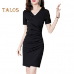 Naiste kroogetud bodycon kleit l&uuml;hikeste varrukatega V-kaelusega &uuml;hes t&uuml;kis slim fit kleit suvine vabaaja k&otilde;rge v&ouml;&ouml;kohaga mini l&uuml;hike kleit M punane