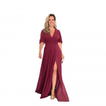 Euroopa ja Ameerika &scaron;ifoonist V-kaelusega l&otilde;hikuga pikk kleit XL veinipunane v&auml;rv