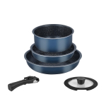 Pearl Metal Praepann, 5-osaline komplekt, induktsioonpliidiga &uuml;hilduv, marmorkattega, metallist spaatliga OK, praepann 20 cm, praepann 26 cm, mitmeotstarbeline pott 18 cm, klaaskaas 18 cm black