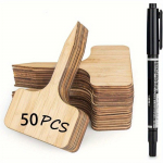 50pcs Waterproof Bamboo Garden Tags with Marker Pen - Durable T-Type Labels for Outdoor & Indoor Plants, Seedlings, Vegetables 50pcs tag+1 pen