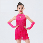 Narmastega Ladina Tantsukleit T&uuml;drukutele Ladina Kleit Kost&uuml;&uuml;m Laste Ballisaali Kost&uuml;&uuml;m Salsa Rumba Cha Cha Tango Lava 140 roosa punane v&auml;rv