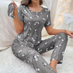 Naiste koduriietus l&uuml;hikeste varrukatega p&uuml;kste pidžaama armastuse mustriga vabaaja ja mugav XS hall