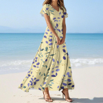 Naiste suvised vabaajamood &uuml;hev&auml;rvilised kleidid V-kaelusega l&uuml;hikeste varrukatega kleidid L