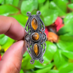 Tiger Eye Handmade 925 Sterling Silver Jewelry Ring Size 10 w9b83