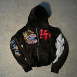 RogueWave Y2K Uus Vabaaja Joker Suure Kirjaga Tikitud Kapuutsiga Pusa Meestele ja Naistele High Street Paari Mantel Retro Lahtine Lukuga Dressipluus XXL must