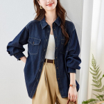 Puuvillane kookon-denim s&auml;rgijakk naistele Pikkade varrukatega Kevadine Uus Retro Kirjanduslik Top Sinine Naiste S&auml;rk M