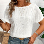 Suurusele Naiste Suvine Stiil T&ouml;&ouml;le &Uuml;hev&auml;rviline Hingav &Uuml;mmargune Kaelus L&uuml;hike Varrukas Pitsist Patchwork Top 1XL valge