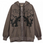 Hip Hop T&auml;navar&otilde;ivad Naiste Pusad Goth Angel Tumeda tr&uuml;kiga t&otilde;mblukuga jope mantel Harajuku Y2K kapuutsiga top riided Meeste naiste punkriided S pruun