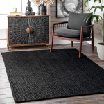 Vaip 100% naturaalne džuut puuvill ovaalne vaip k&auml;sitsi valmistatud p&ouml;&ouml;ratav alavaip moodne vaip mis tahes ruumi 60cm x 60 cm (2x2feet) must